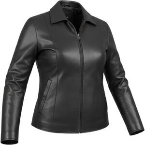 JLC New York Black Leather Outerwear Jacket XL‎ Zip Front Classic Blazer Style